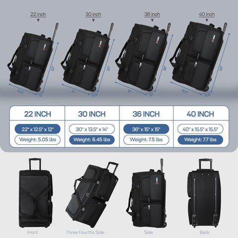 42'' Large Rolling Duffle Bag w/Wheels and Handle