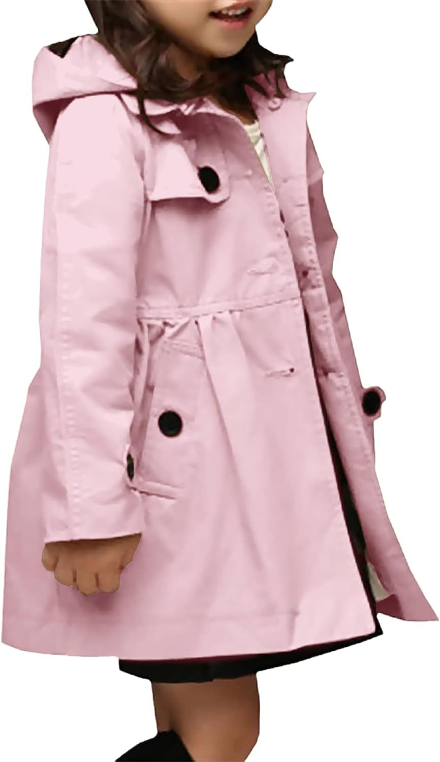 Betusline Girl's Single Breasted Trench Coat Hooded Dress Coat Outerwear