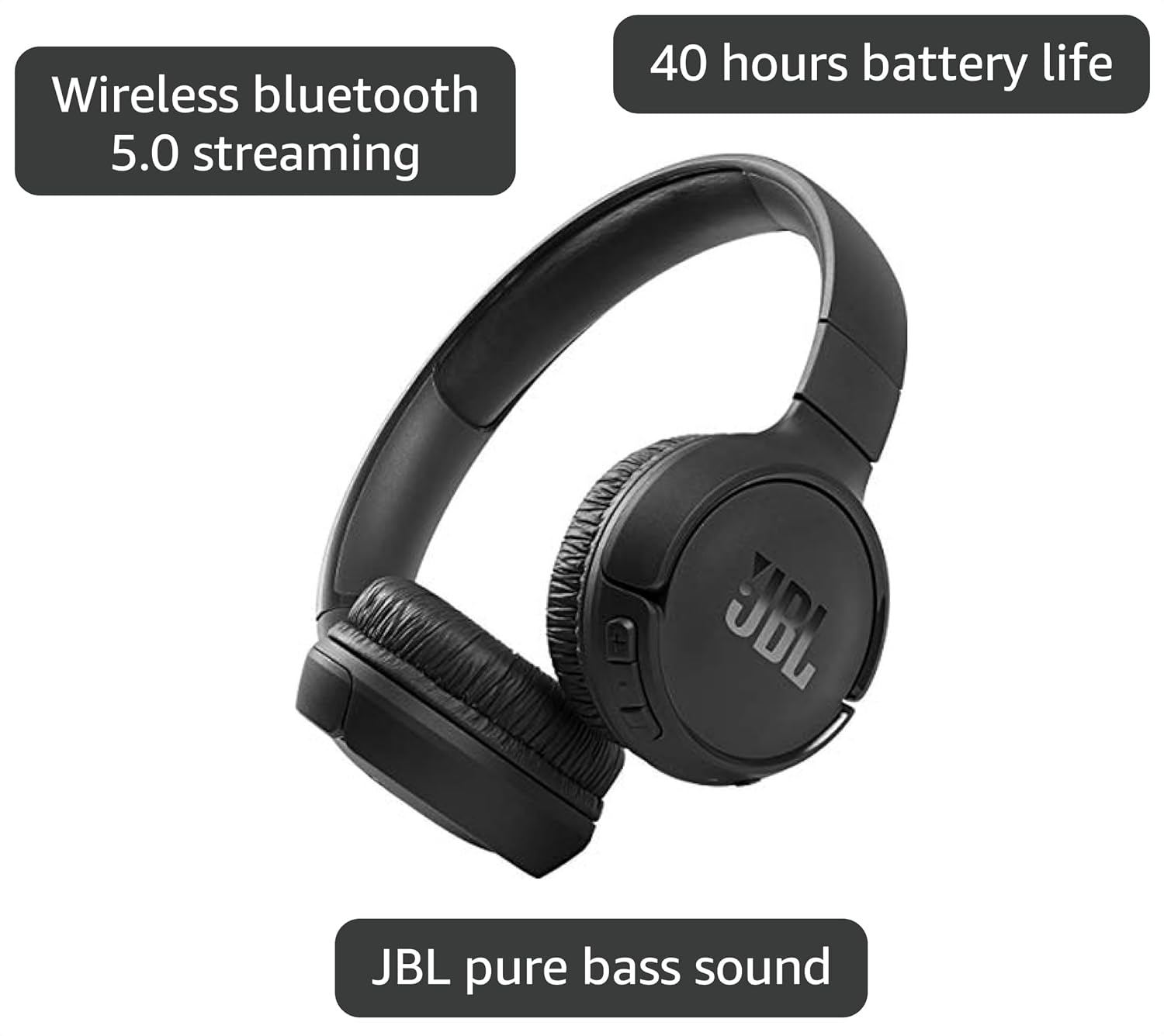 JBL Tune 510BT: Wireless On-Ear Headphones with Purebass Sound - Black