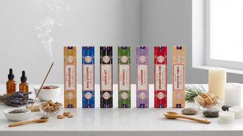 Satya Incense Gift Set Nag Champa, Super hit, Dragon's Blood, Sandalwood, Patchouli, Lavender, Positive Vibes, 15 g