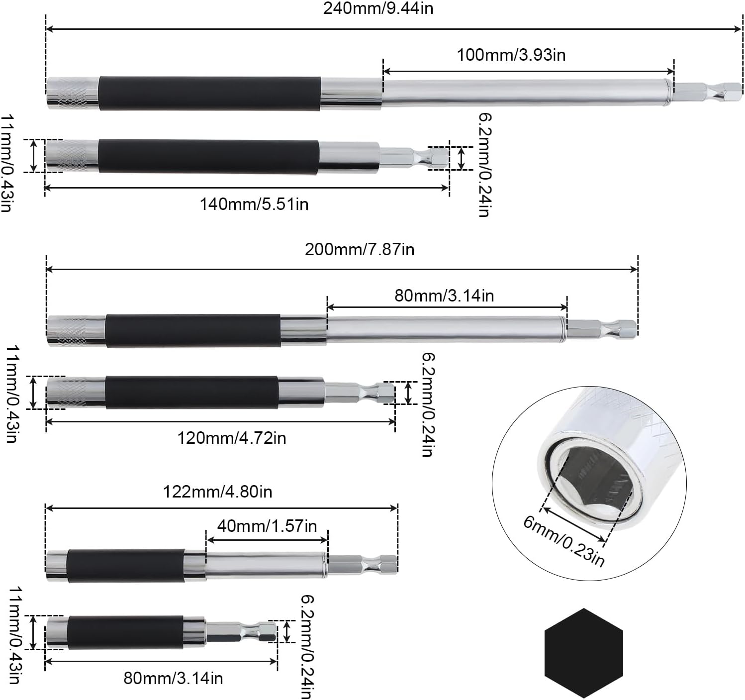 ChgImposs 3pcs/set Scalable Magnetic Screw Drive Guide Drill Bit Tip Holder, 3.15"/4.72"/5.51"(80/120/140mm) Screwdriver Bit Holder Extension Bar Adapter, Drill Bit Guide Rod Adapter