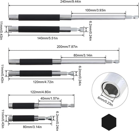 ChgImposs 3pcs/set Scalable Magnetic Screw Drive Guide Drill Bit Tip Holder, 3.15"/4.72"/5.51"(80/120/140mm) Screwdriver Bit Holder Extension Bar Adapter, Drill Bit Guide Rod Adapter