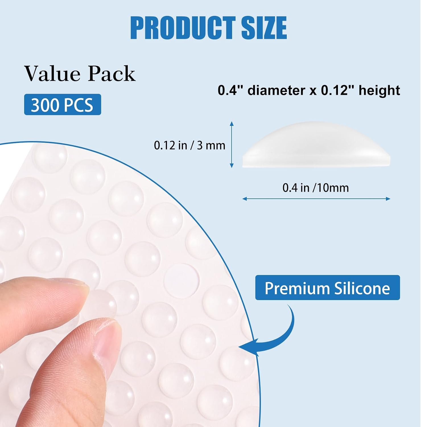 300 PCS Cabinet Door Bumpers, 0.4 Inches Round Clear Silicone