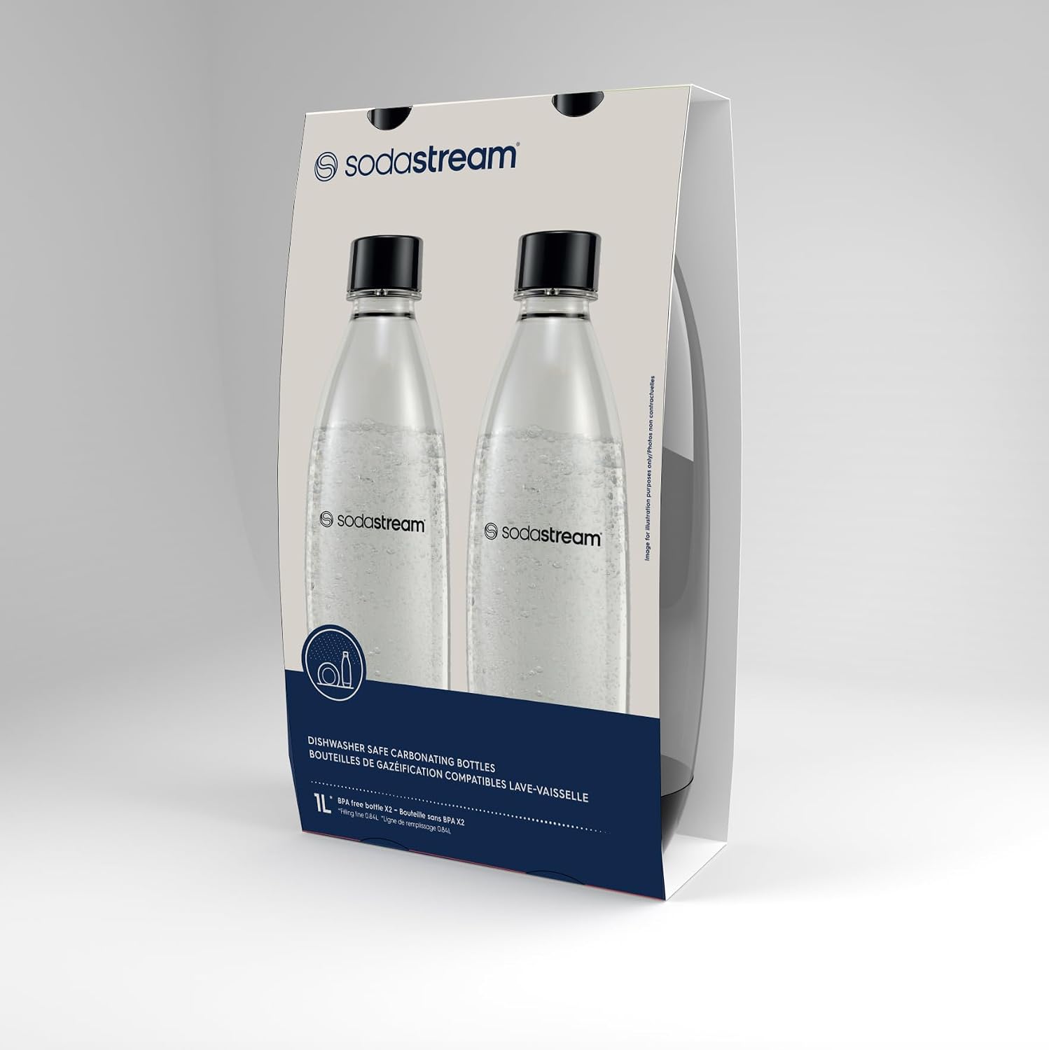 sodastream 1L Twin Pack Carbonated Water Bottle, Dishwasher Safe Slim, 2 Black Reusable Plastic Bottles for Sparkling Water, Soda Stream Compatible with TERRA, ART, ENSO, E-Terra & More