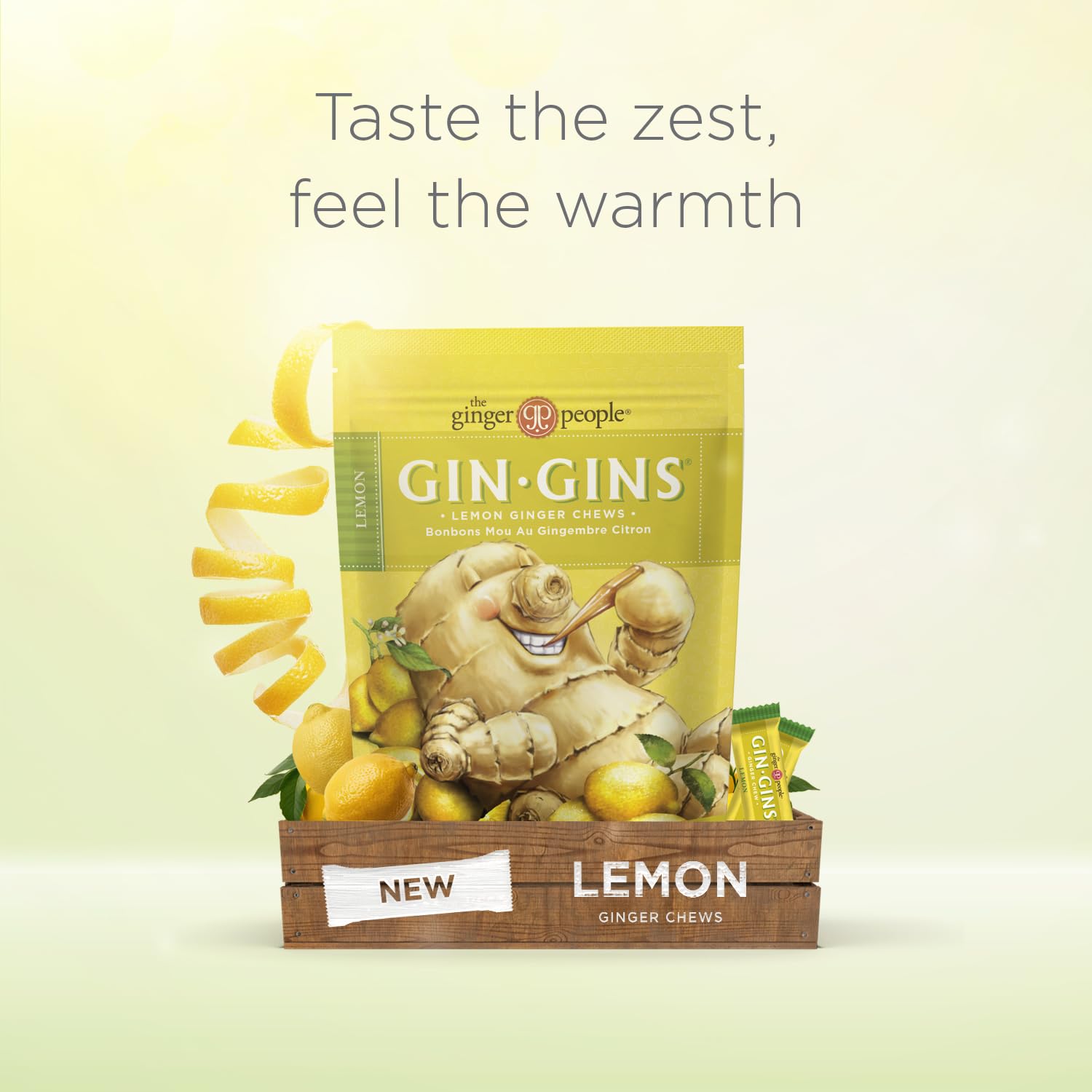 GIN GINS Lemon Ginger Chews – Natural Fresh Ginger Candy by The Ginger People – Individually Wrapped Healthy Candy – Lemon Flavor – 3 oz Bag – Pack of 1