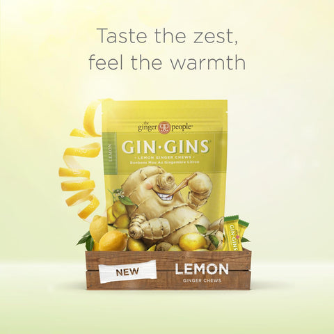 GIN GINS Lemon Ginger Chews – Natural Fresh Ginger Candy by The Ginger People – Individually Wrapped Healthy Candy – Lemon Flavor – 3 oz Bag – Pack of 1