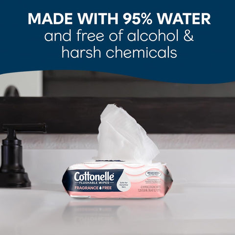 Cottonelle Fragrance Free Flushable Wipes, 8 Packs, 42 Wipes per Pack