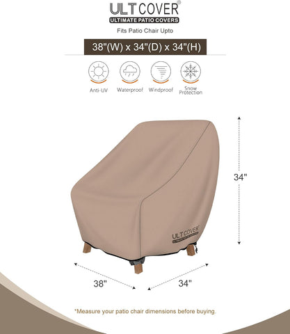 ULTCOVER Waterproof Patio Chair Cover, 38W x 34D x 34H in