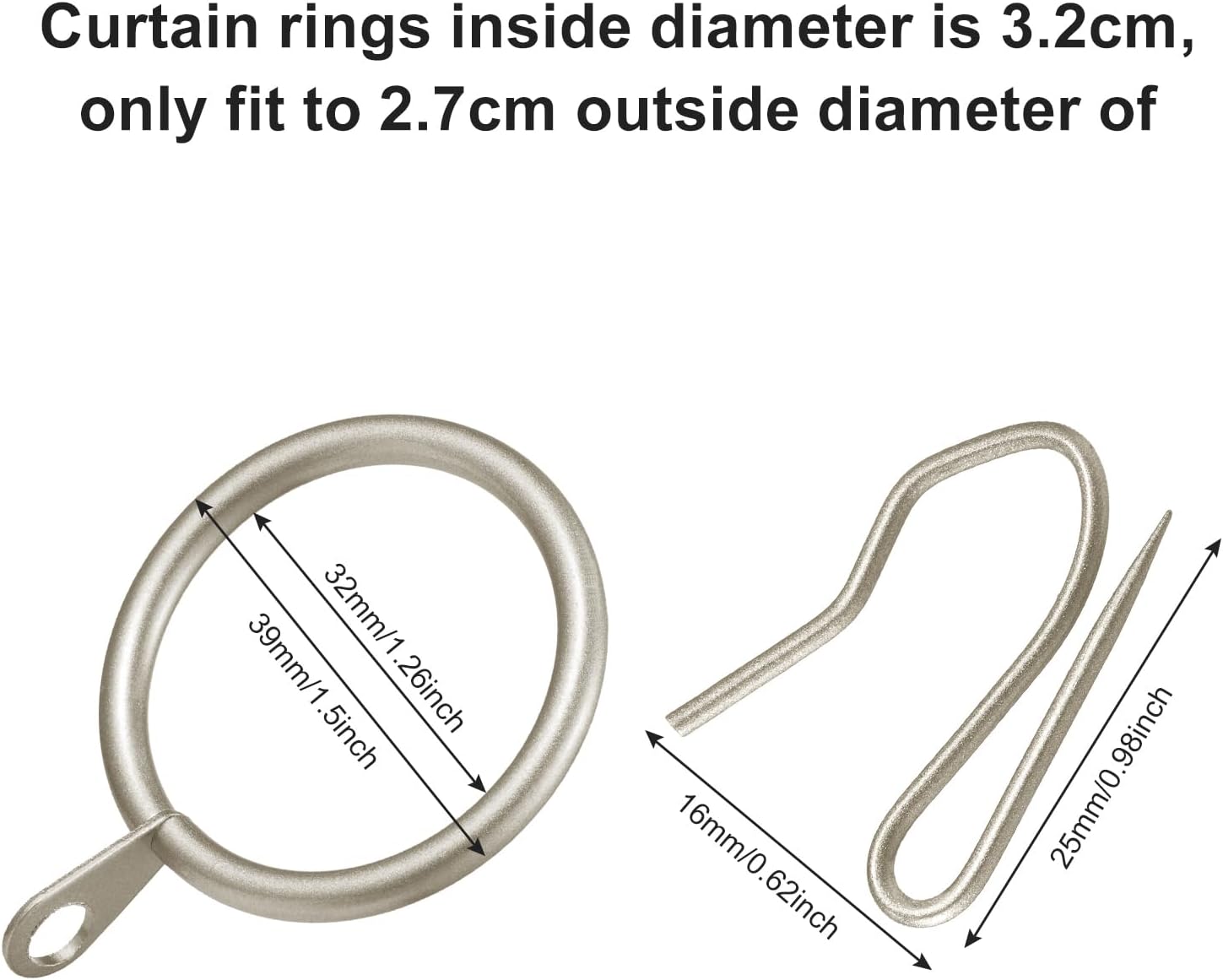 Hotop 30 Pcs Metal Drapery Curtain Rings with Hooks,Champagne,32 Mm