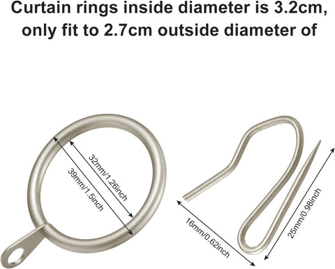 Hotop 30 Pcs Metal Drapery Curtain Rings with Hooks,Champagne,32 Mm