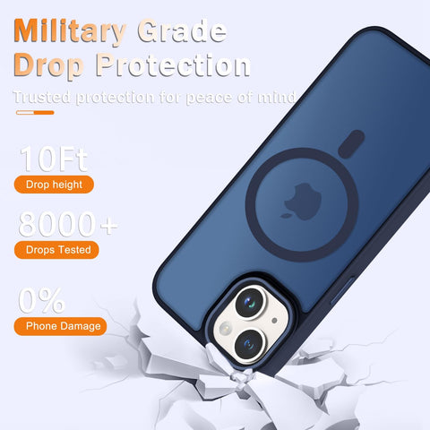 YENAPOON for iPhone 14 Case, iPhone 13 Case, Matte Magnetic Case, Navy Blue