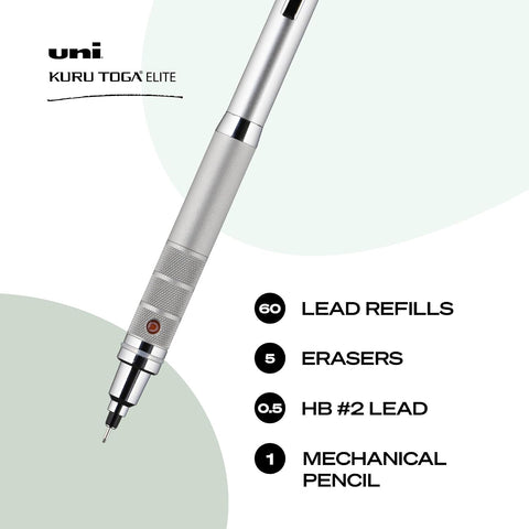 uniball™ Kuru Toga Elite Mechanical Pencil Kit, 0.5mm, HB, Silver, 1 Pack