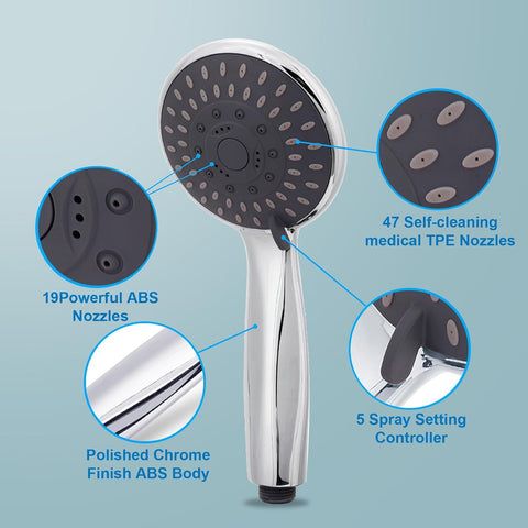 Briout High Pressure Handheld Shower Head 5-Settings with Hard Water Filter