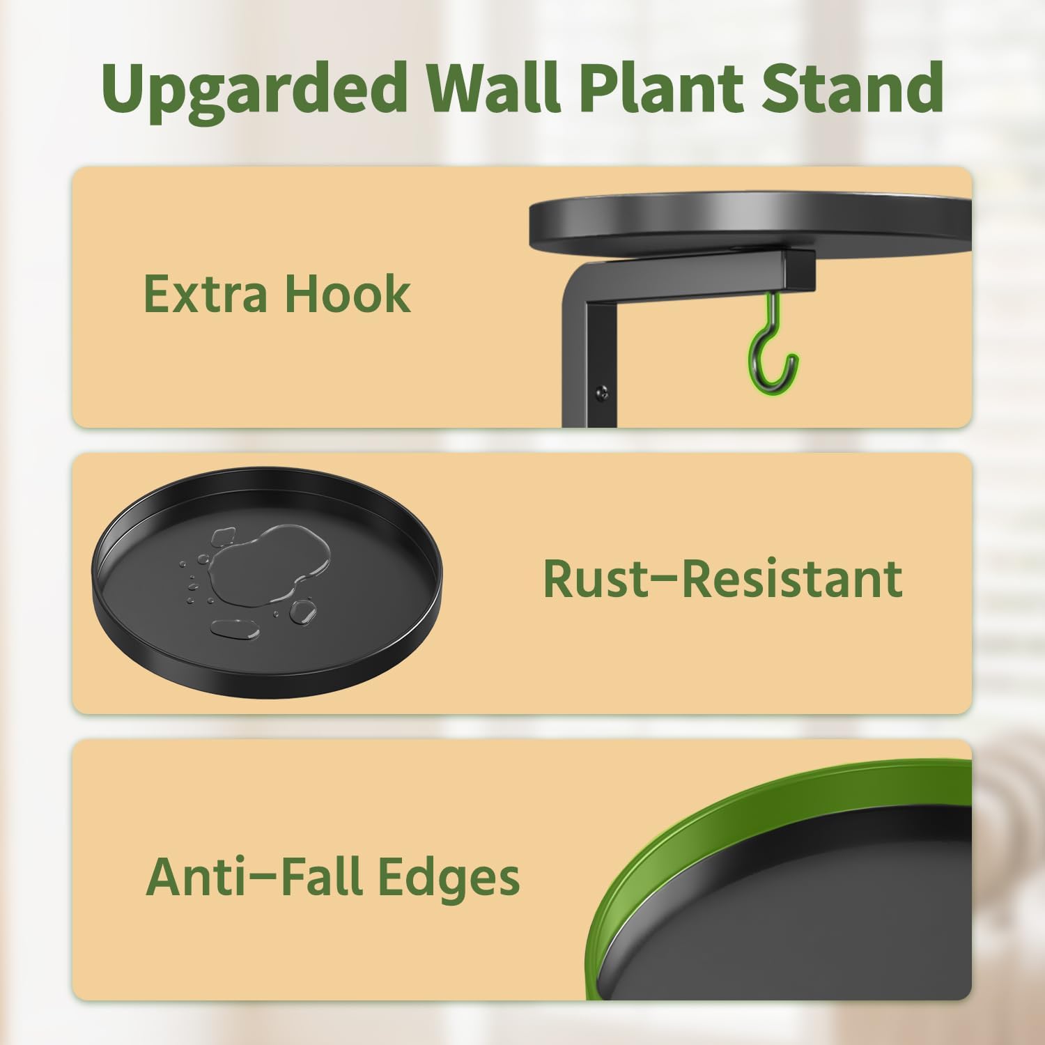 LASZOLA Plant Hanger Holder Window Shelf Wall Mounted Indoor, 2 Pcs Black