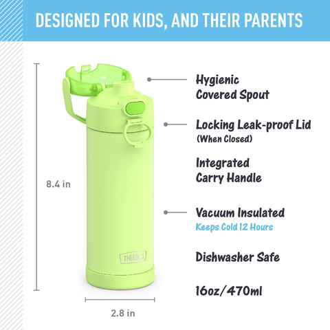 THERMOS FUNTAINER Water Bottle with Spout, 16oz, Neon Lime