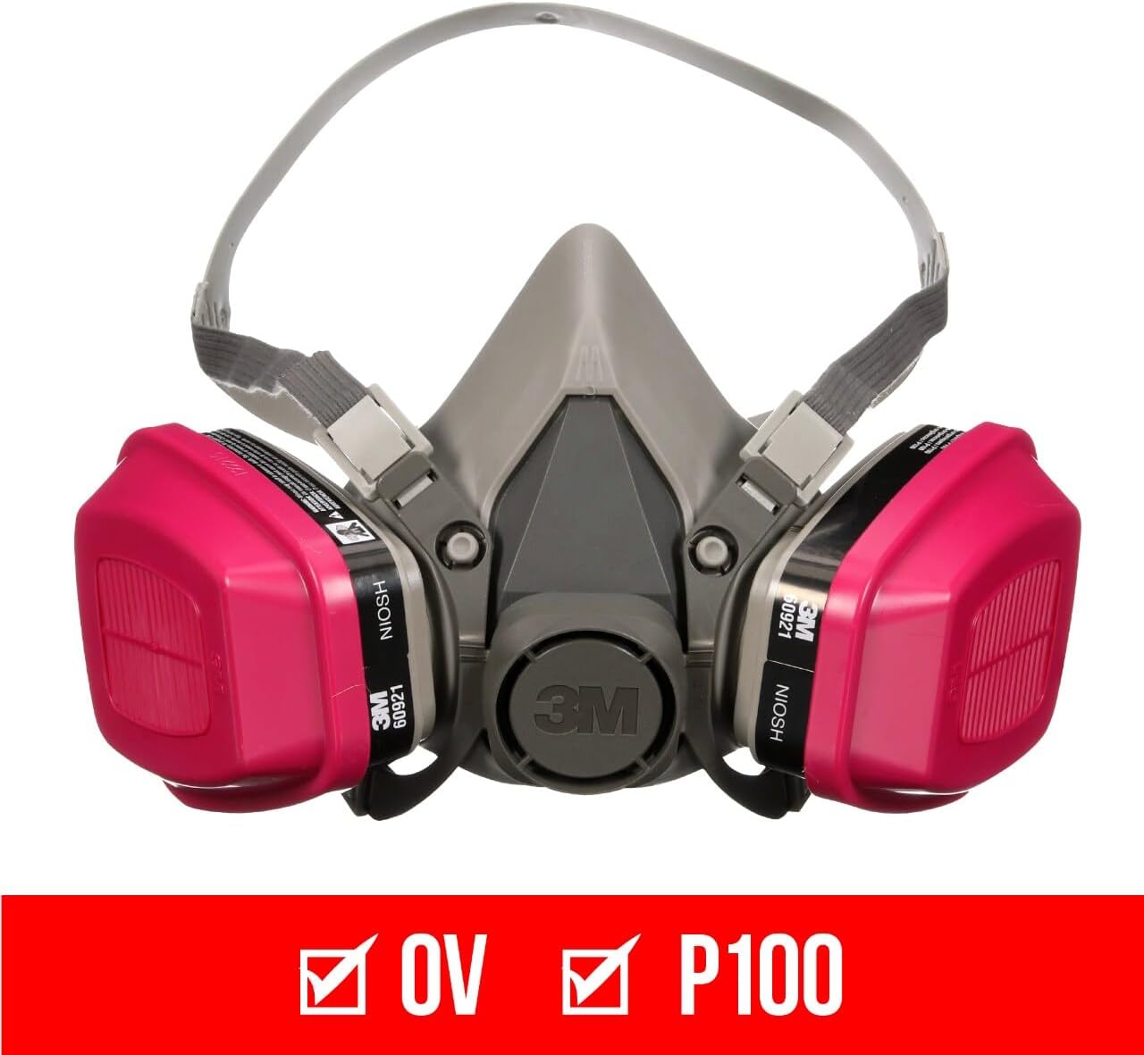 3M P100/OV Odor/Particulate Multi-Purpose Reusable Respirator 65021, NIOSH-APPROVED Organic Vapor Cartridge, Medium