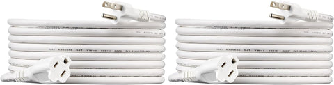 Amazon Basics Indoor Extension Cord, 3 Prong Outlet Extender Power Cord, 13 Amps, 125V, 15 Foot, White, 2-Pack