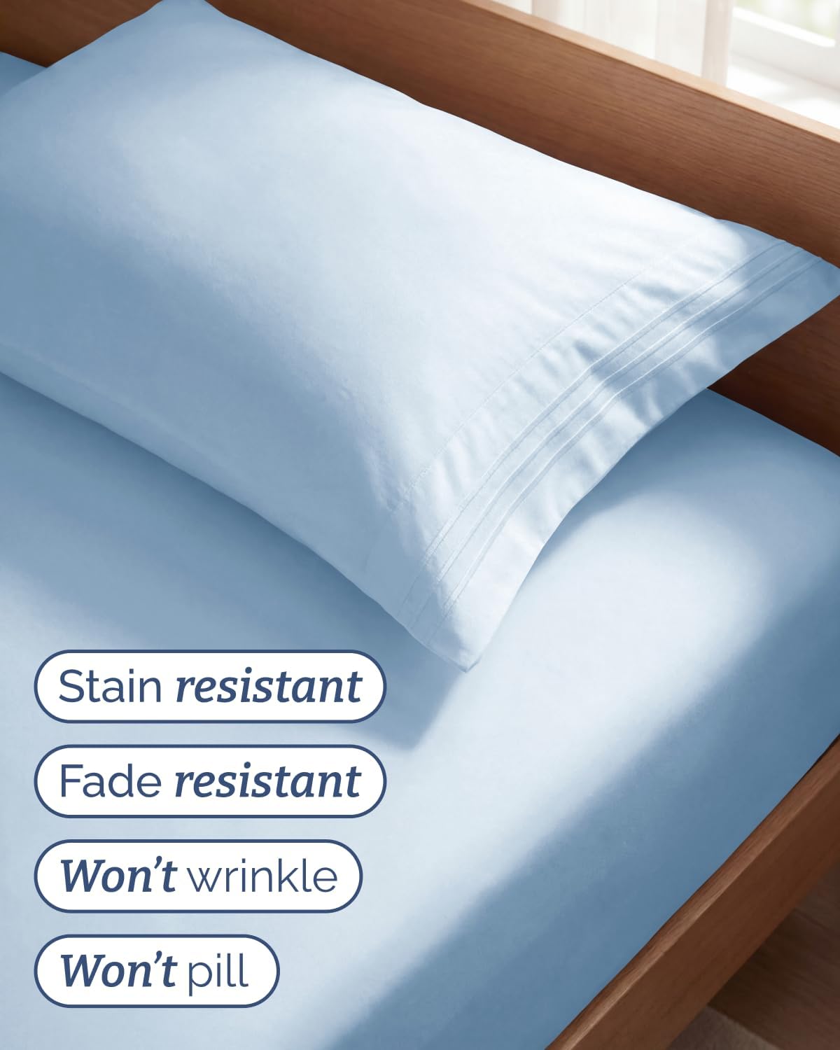 Twin Size 3 Piece Sheet Set - Breathable & Cooling Sheets - Light Blue