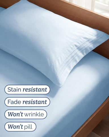 Twin Size 3 Piece Sheet Set - Breathable & Cooling Sheets - Light Blue