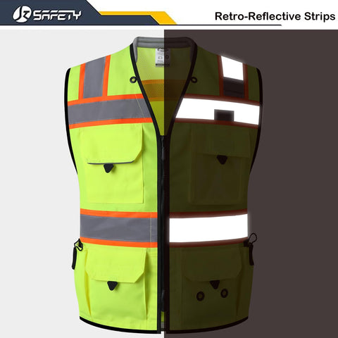 JKSafety Hi-Vis Unisex Surveyor Safety Vest Heavy Duty PPE Inner Pockets ANSI/ISEA Compliant