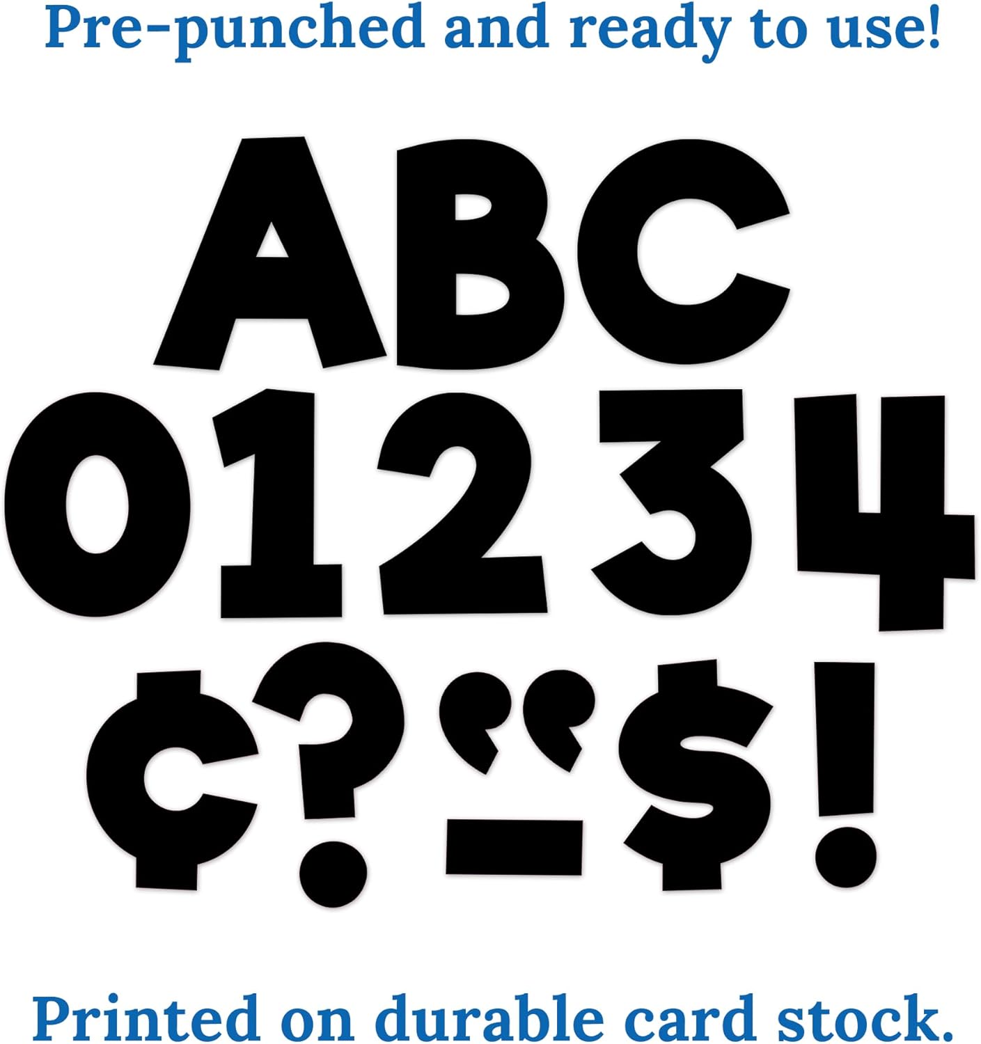 Carson Dellosa 219-Piece Black Cutout Letters, 4" Upper and Lowercase Alphabet, Numbers, Punctuation, and Symbols for Bulletin Board, Posterboard, Party, and Classroom Decor