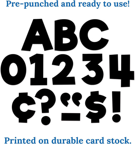 Carson Dellosa 219-Piece Black Cutout Letters, 4" Upper and Lowercase Alphabet, Numbers, Punctuation, and Symbols for Bulletin Board, Posterboard, Party, and Classroom Decor