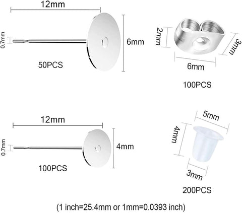 450PCS Earring Posts Stainless Steel Flat Pad,Hypoallergenic Stud Earrings
