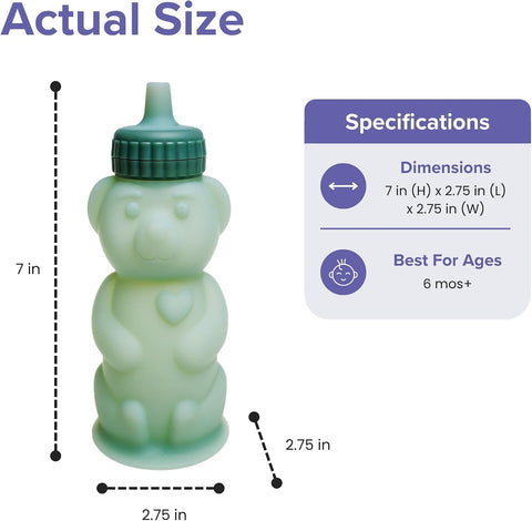 TalkTools Honey Bear Silicone Straw Cup, Dishwasher Safe Baby Drinking Bottle, Premium Food-Grade Material, Honeybear Sippy Cup for Ages 4+ Months, Kids and Toddlers (Pack of 2-8oz) (Green)