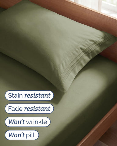 Twin Size 3 Piece Sheet Set - Breathable & Cooling Sheets - Sage Green