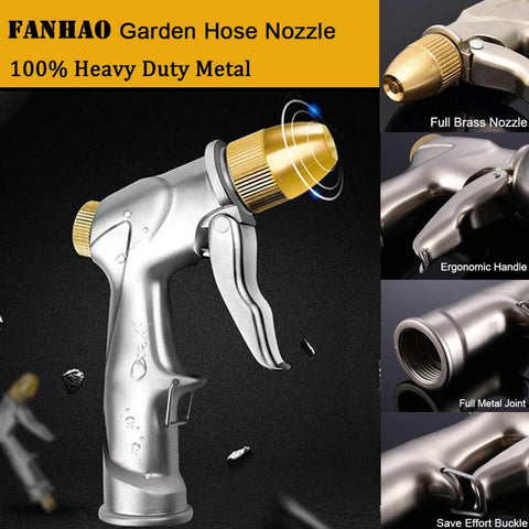 FANHAO Upgraded Garden Hose Nozzle Sprayer, 100% Heavy Duty Metal Handheld Water Nozzle High Pressure in 4 Spraying Modes for Hand Watering Plants and Lawn, Car Washing, Patio and Pet