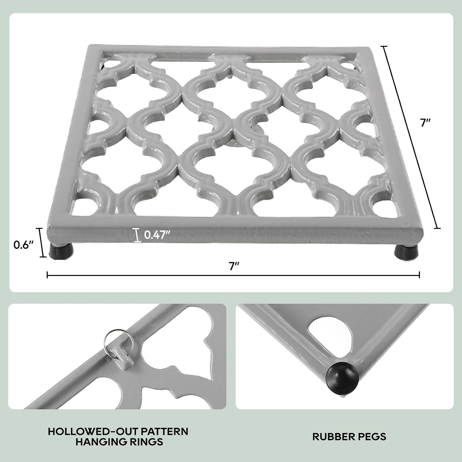JOGREFUL Cast Iron Trivet, Kitchen Pot Heat Resistant Mat Classic Gray