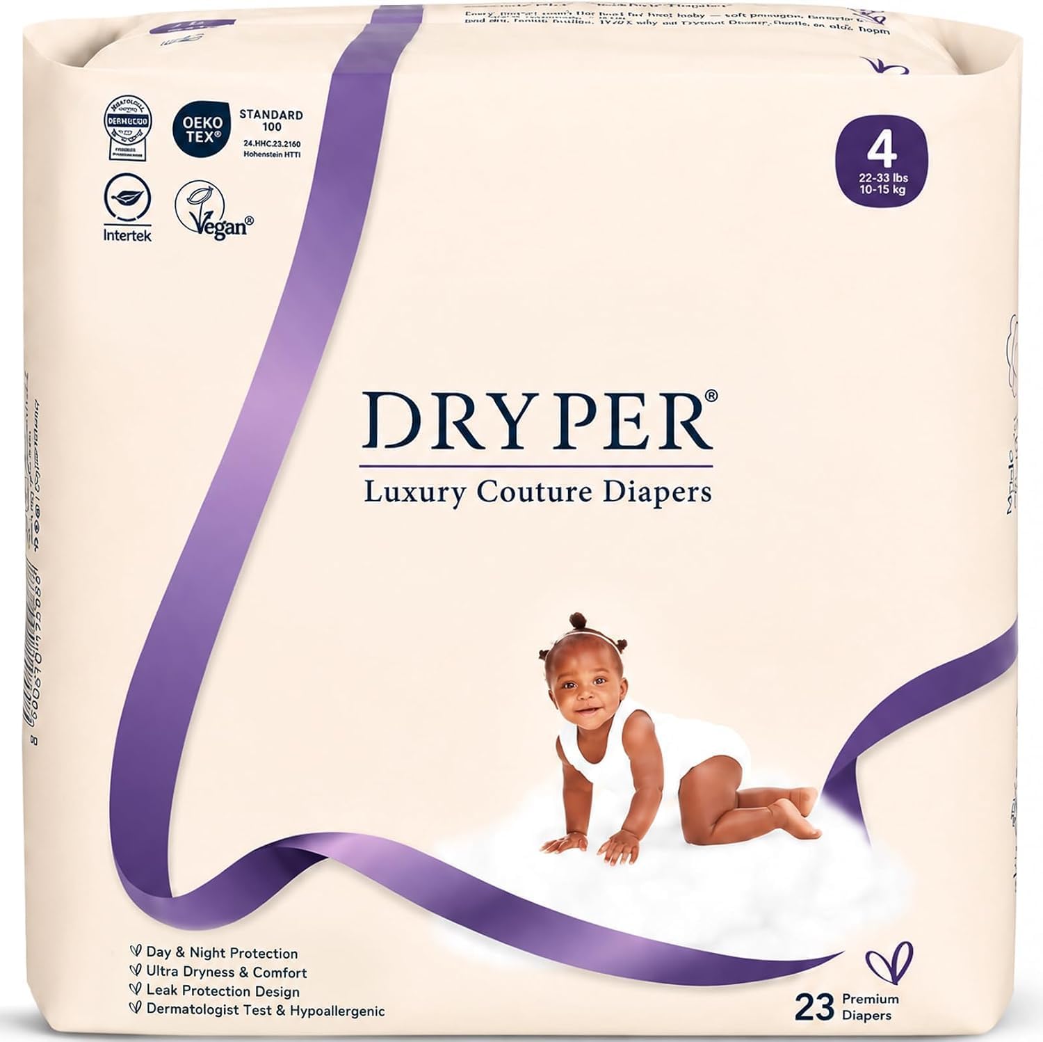 Trial Pack Baby Diapers - DRYPER Size 4 Diapers (22-33 lbs), 23 Count, Hypoallergenic Disposable Diaper, Ultra-Soft & Thin, with Wetness Indicator, Oeko-TEX Standard 100
