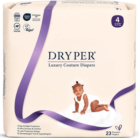 Trial Pack Baby Diapers - DRYPER Size 4 Diapers (22-33 lbs), 23 Count, Hypoallergenic Disposable Diaper, Ultra-Soft & Thin, with Wetness Indicator, Oeko-TEX Standard 100