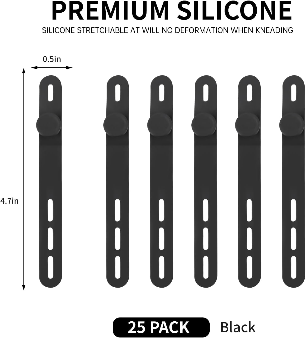 Oligei 25 Pcs Silicone Cable Ties, Cable Ties Reusable, High Elasticity Cord Wraps for Electrical Cords, Cord Organizer for Earphone, Phone Charger(Black)