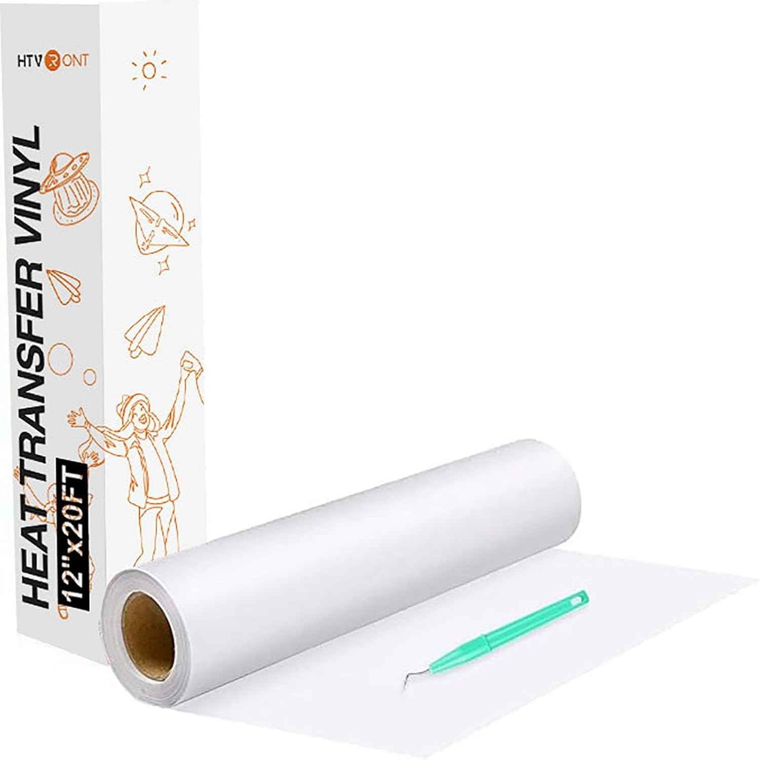 HTVRONT Heat Transfer Vinyl White HTV Rolls, 12" x 20ft