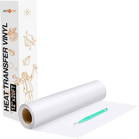 HTVRONT Heat Transfer Vinyl White HTV Rolls, 12" x 20ft