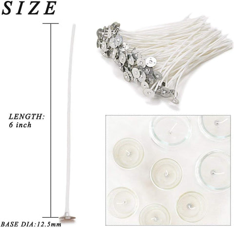 EricX Light 100 Piece Natural Candle Wick, Low Smoke 6" Pre-Waxed & 100% Natural Cotton Core,For Candle Making,Candle DIY