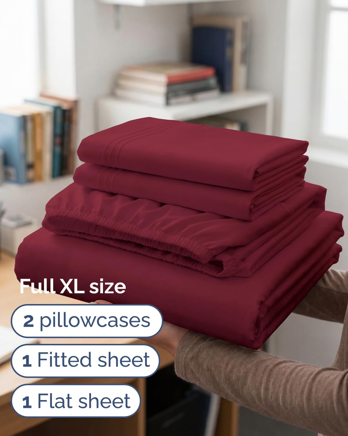 Full XL Sheets - 4 Piece Full XL Sheet Set - Cool & Breathable - Burgundy