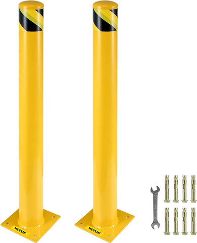 VEVOR Safety Bollard, 36 Inch Height Bollard Post, 5.5 Inch Diameter Steel Pipe Safety Bollard Post, Yellow Steel Bollard, Steel Safety Bollard with 8 Anchor Bolts, Perfect for Traffic-Sensitive Area