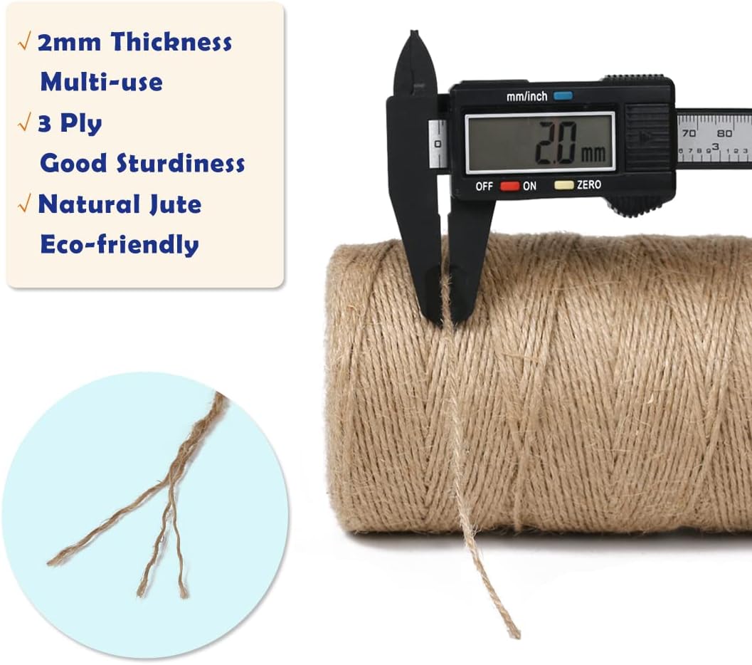 SMART&CASUAL 2mm Natural Jute Twine String Thin for Craft Plant Garden Gift Wrapping Christmas Handmade Art Decoration Packing String Home Art Decoration (Brown) (1100 Ft (330M))