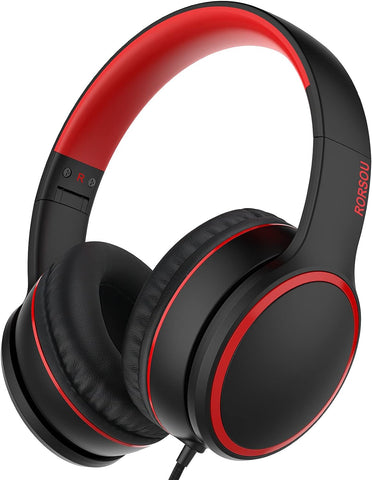 R10 Kids Headphones Over-Ear with Microphone, Lightweight Folding Stereo Bass Headset with 1.5M No-Tangle Cord, Portable Wired Headphones for Smartphone Tablet Computer MP3 / 4 (Black)