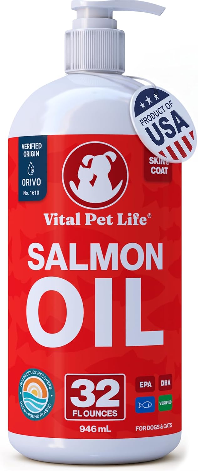 Salmon Oil for Dogs & Cats, Healthy Skin & Coat, Liquid Fish Omega 3, 32 oz
