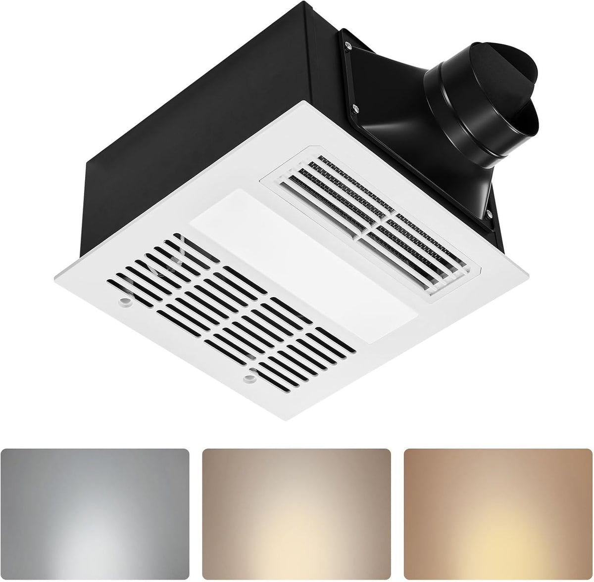 VEVOR Bathroom Exhaust Fan with Light and Heater, 80-90-110 CFM 1500W Bathroom Vent, 1.5 Sones Low-Noise, Premium DC Motor Ceiling Fan for Laundry Room, Storage Room, Home Ventilation, White