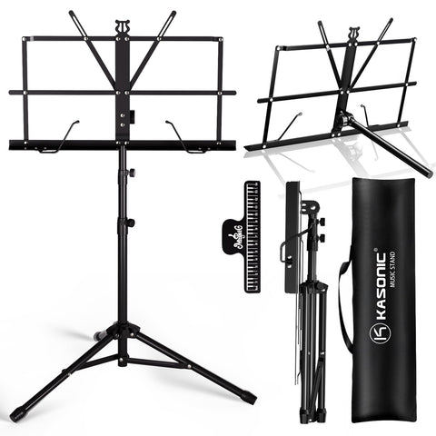 K KASONIC Music Stand, 2 in 1 Dual-Use Folding Sheet Music Stand & Desktop Book Stand, Portable Lightweight with Music Sheet Clip Holder Carrying Bag