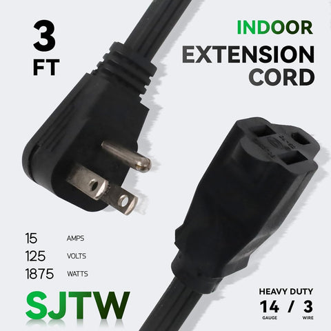 EP 3 Ft Heavy Duty Appliance Extension Cord 14 AWG 3-Prong Flat Plug, Black
