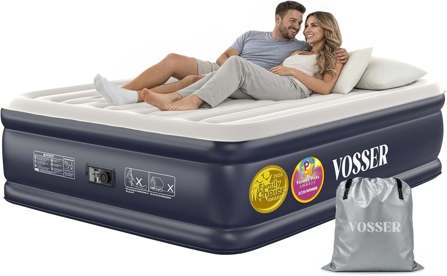 VOSSER Air Mattress Queen with Built-in Pump, Blow up Bed,18" Raised