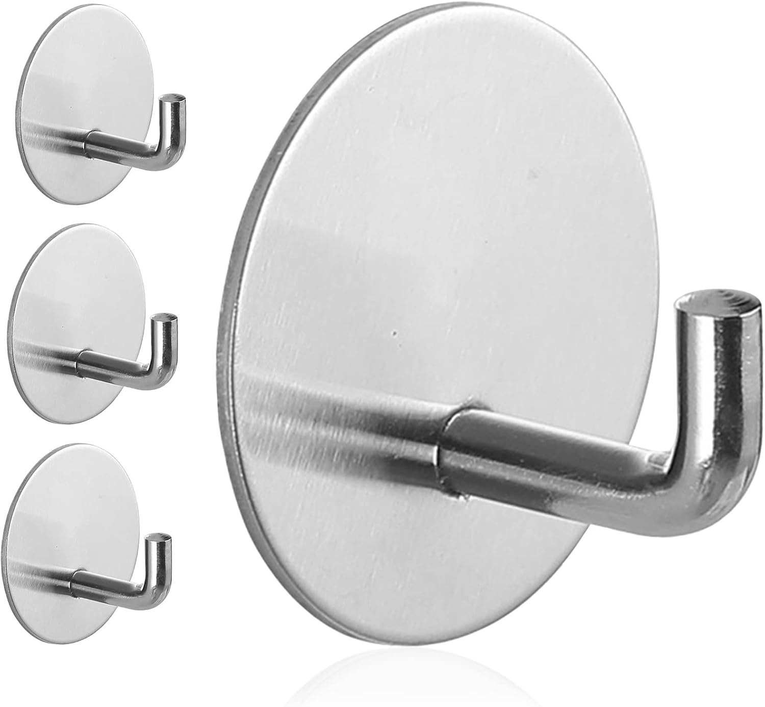 Rise age Adhesive Hooks Heavy Duty Waterproof in Shower Hooks for Hanging Loofah, Towels Clothes for Bathroom Removable Stainless Steel Brush Nickel Adhesive Wall Hooks 4 Pcs (Sliver)