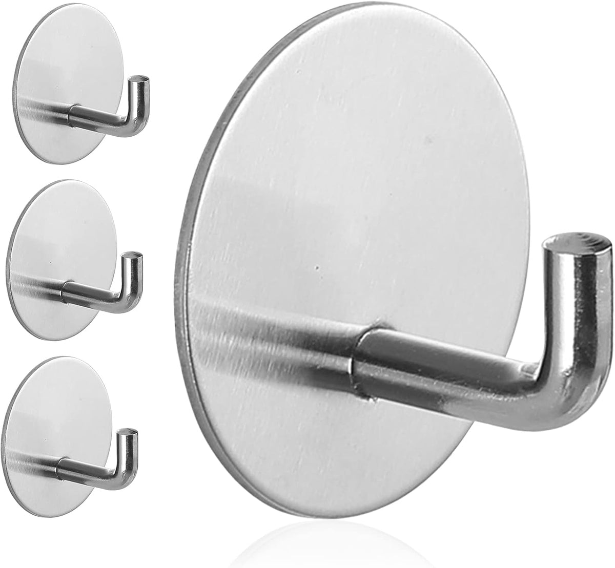 Rise age Adhesive Hooks Heavy Duty Waterproof in Shower Hooks for Hanging Loofah, Towels Clothes for Bathroom Removable Stainless Steel Brush Nickel Adhesive Wall Hooks 4 Pcs (Sliver)