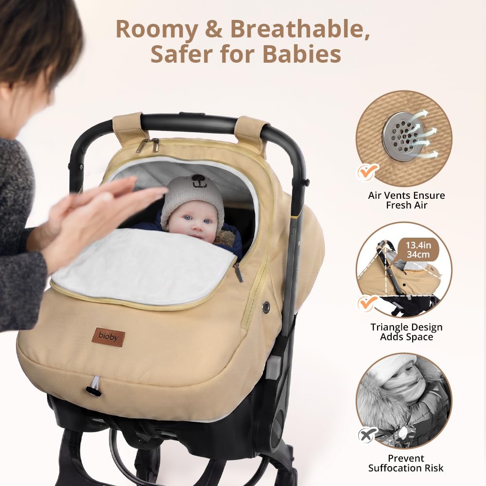 Bioby Winter Baby Car Seat Cover, Infant Car Seat Cover for Boy Girl, Khaki