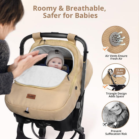 Bioby Winter Baby Car Seat Cover, Infant Car Seat Cover for Boy Girl, Khaki